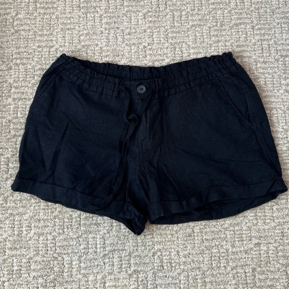Old Navy Black Linen Blend Shorts Drawstring Cuff Hem Womens Size 6